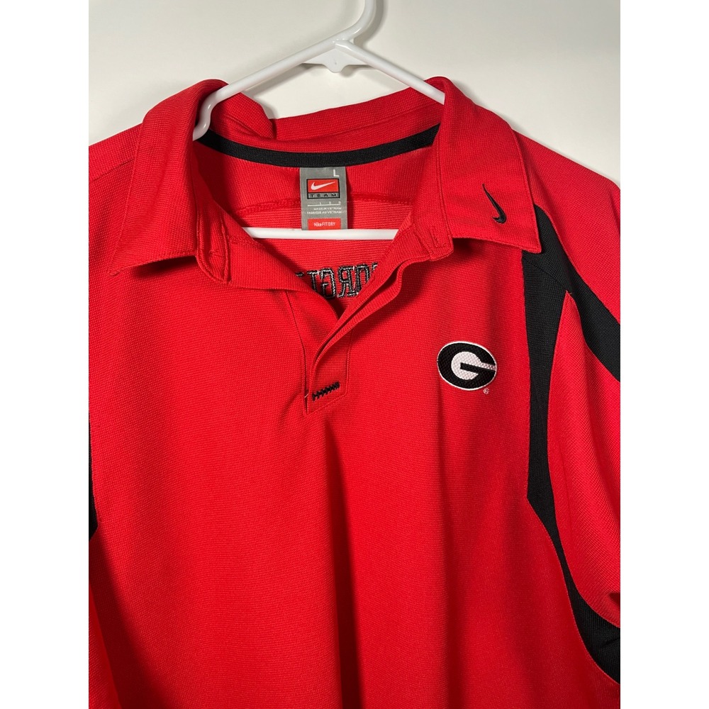 Nike Georgia Bulldogs Dri-FIT‎ Red Black Polo Shirt Mens Large College